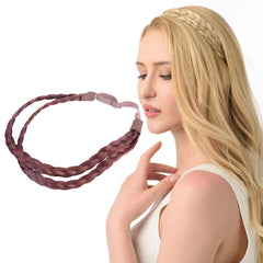 DIGUAN double three strand braided headband in burgundy for natural, easy daily styling.