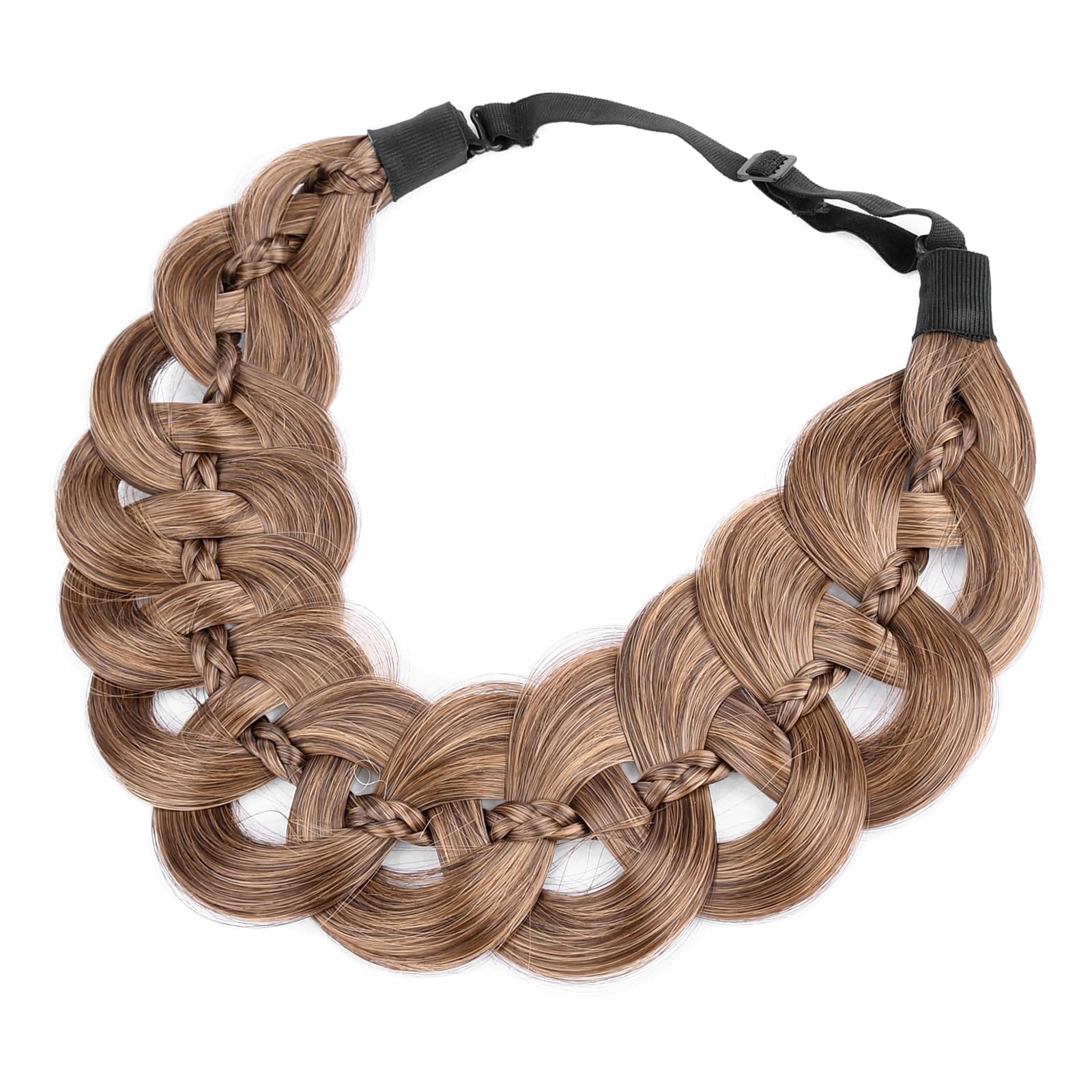 DIGUAN hollow-out wide braid hairpiece on claybank wide headband for a natural everyday look