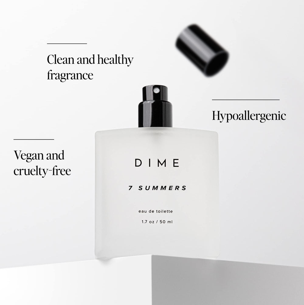 DIME 7 Summers eco packaging image emphasizing USA-made clean ingredients.