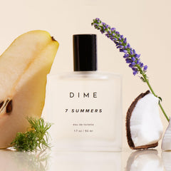DIME 7 Summers top notes image highlighting bergamot, pear, lavender fragrance lift.