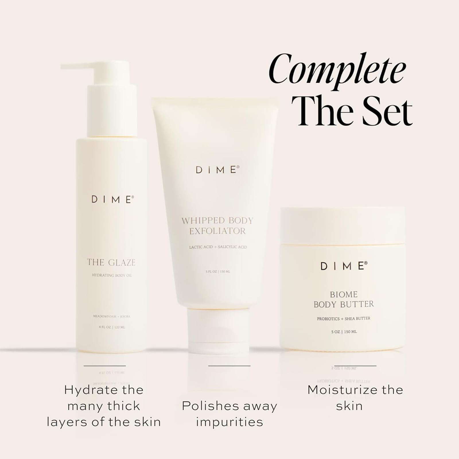 DIME Biome Body Butter probiotic-rich formula supports balanced, comfortable skin daily.