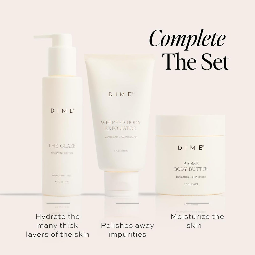 DIME Biome Body Butter probiotic-rich formula supports balanced, comfortable skin daily.