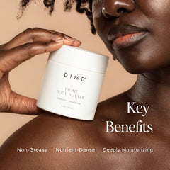 DIME Biome Body Butter texture close-up showing creamy formula ready for daily use.