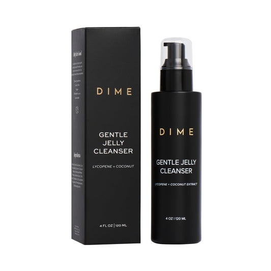 DIME Beauty Gentle Jelly Cleanser bottle pour demonstrates a gentle cleanse for sensitive skin.