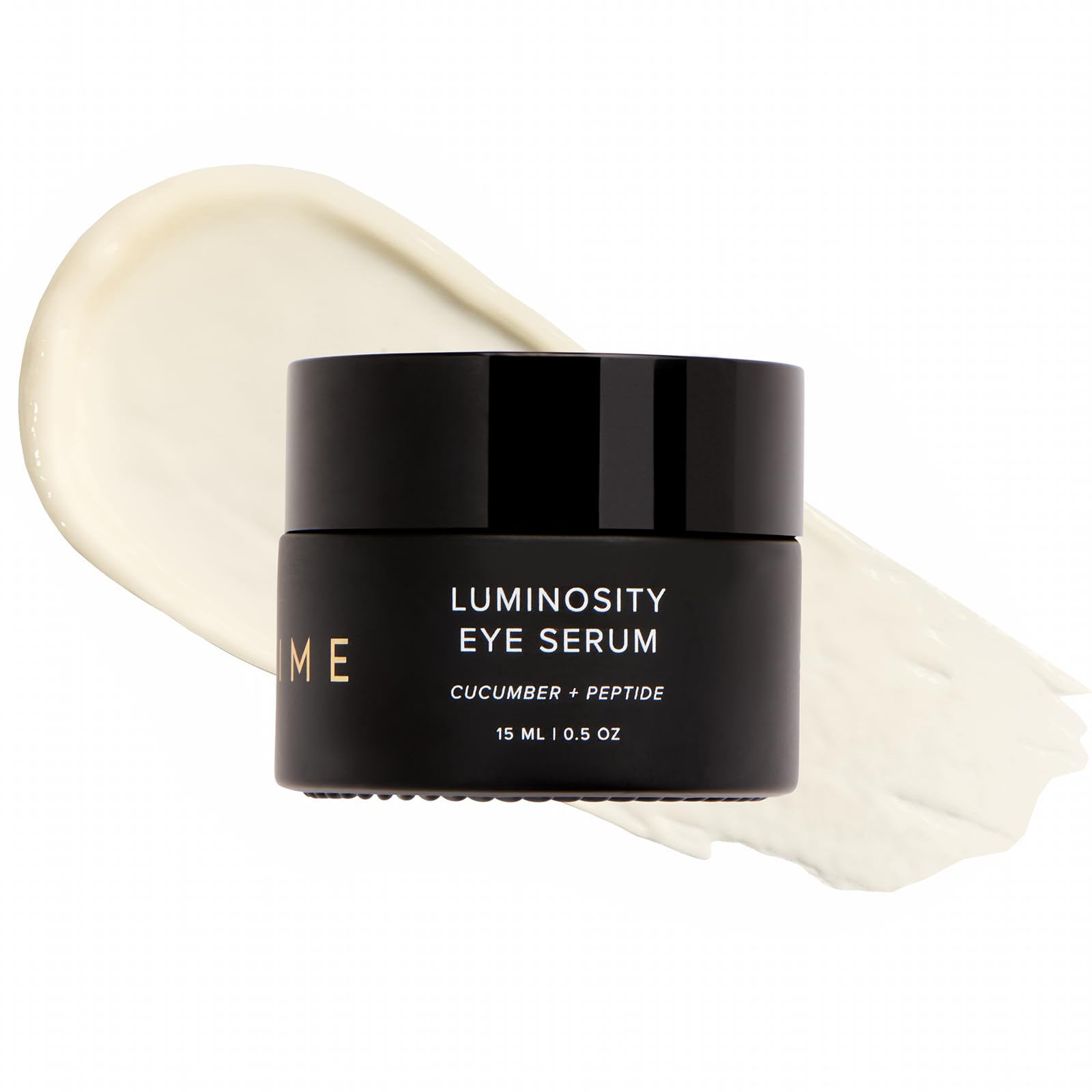DIME Luminosity Eye Serum bottle close-up showing sleek packaging for daily brightening