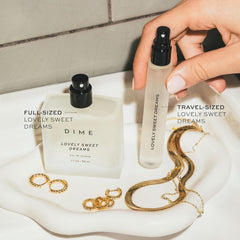 DIME Lovely Sweet Dreams top notes blend jasmine freesia and rose for a bright opening