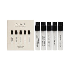 DIME Beauty perfume sampler packshot with five fragrances for trial and travel