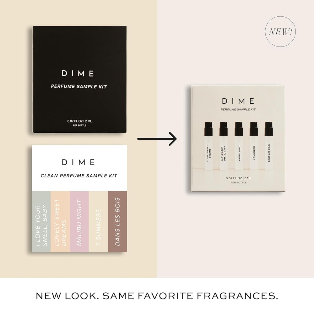 DIME Beauty perfume sampler vial close-up highlighting compact 2 ml sizes