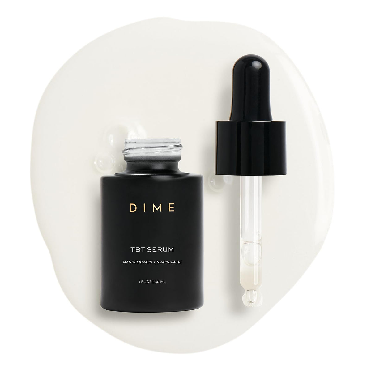 DIME Beauty TBT Serum bottle close-up highlighting a hydrating formula