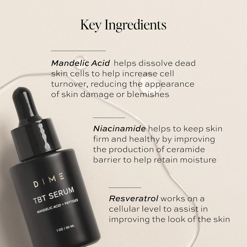 DIME Beauty TBT Serum on face and neck demonstrating hydrating, smoothing application