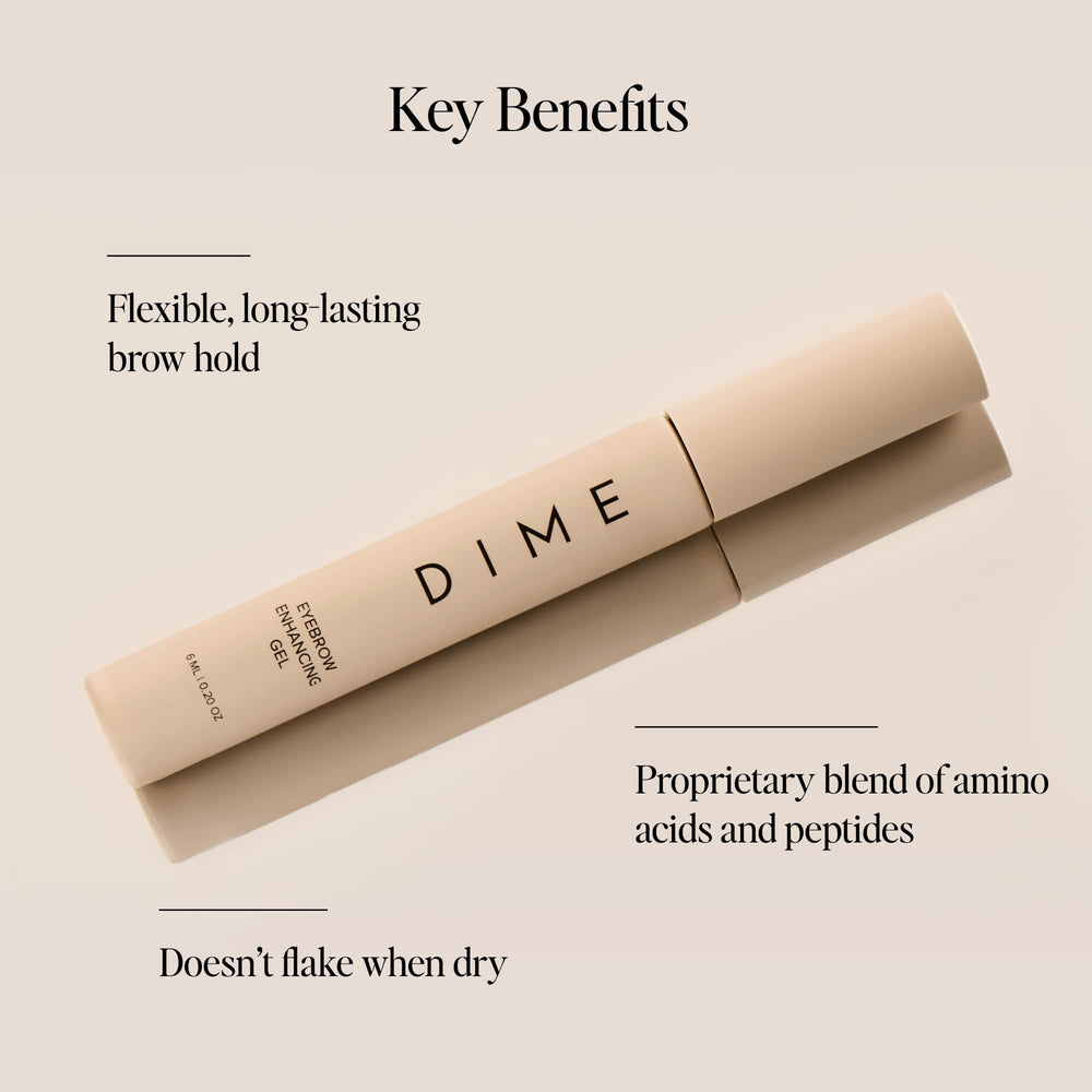 DIME Eyebrow Enhancing Gel with brush application for precise, flexible hold.