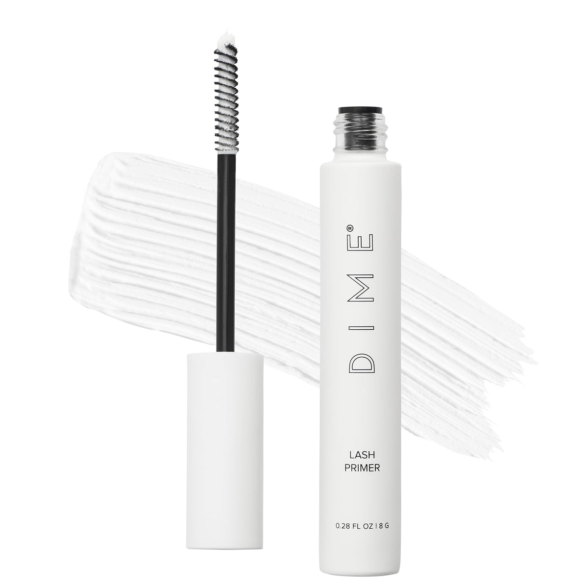 DIME Lash Primer white bottle ready for lash prep before mascara