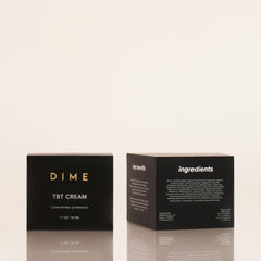 DIME TBT Cream box and jar set for nightly skincare regimen.