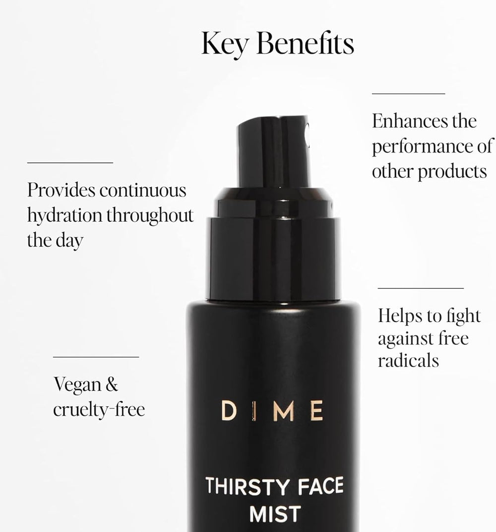DIME Thirsty Face Mist meadowfoam oil close-up emphasizes nourishment