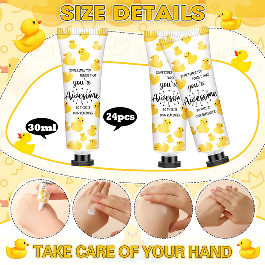 Dimsile duck hand cream on an office desk with motivational packaging