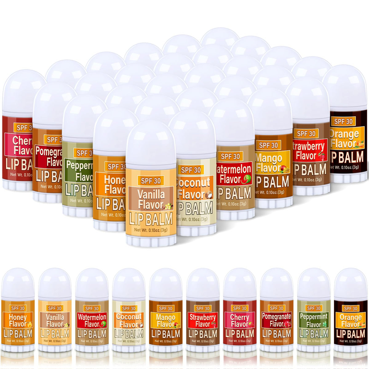 Dimsile mini lip balm 30-pack, ready for on-the-go moisture and sun protection.