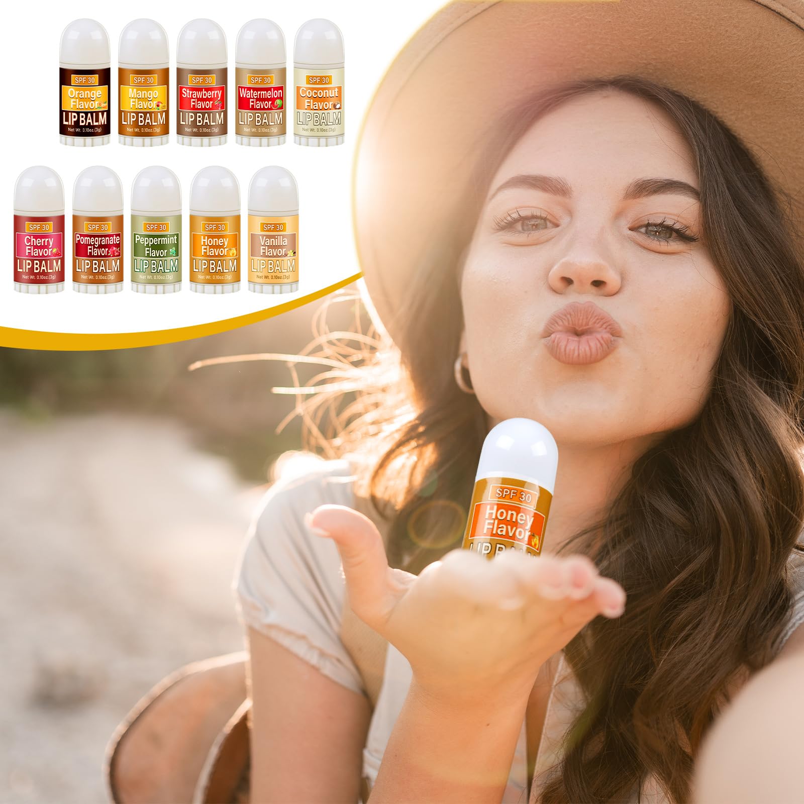 Dimsile SPF30 lip balm flavors assortment highlights vibrant scents and daily lip care.