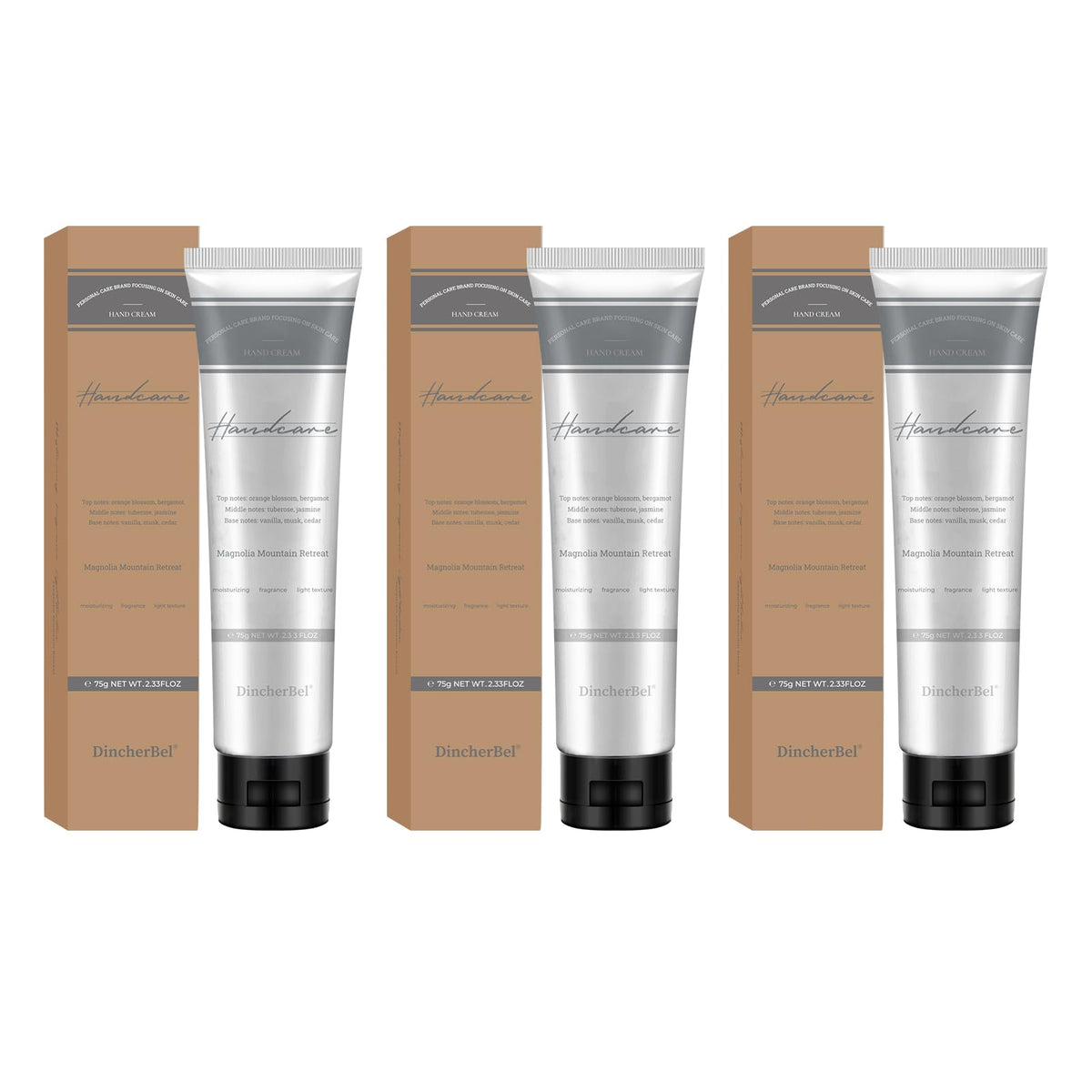 DincherBel 3-pack hand cream tubes for travel and on-the-go hydration.