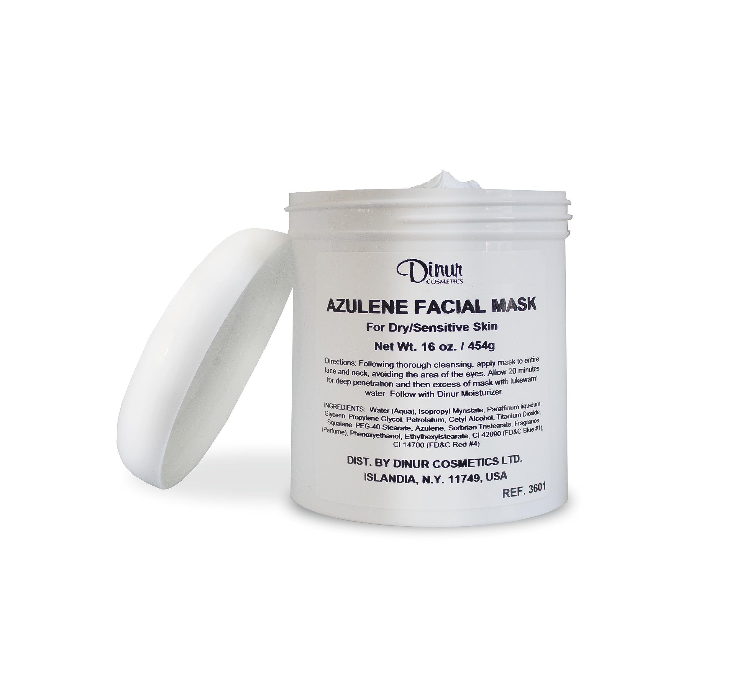 Dinur Cosmetics Azulene Mask application close-up shows easy smoothing on dry skin.