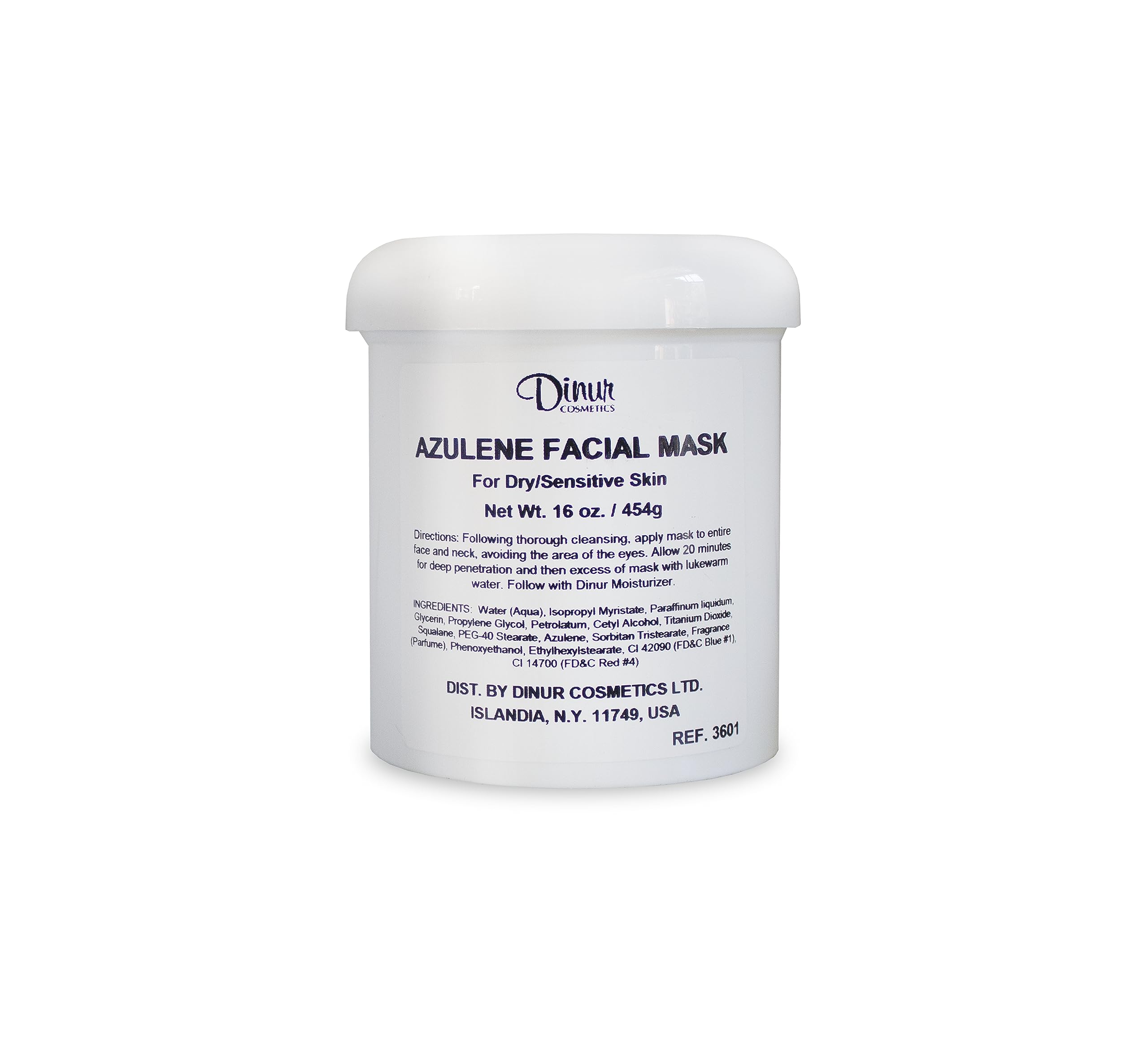 Dinur Cosmetics Azulene Mask packaging highlights a premium jar for ultra hydration.