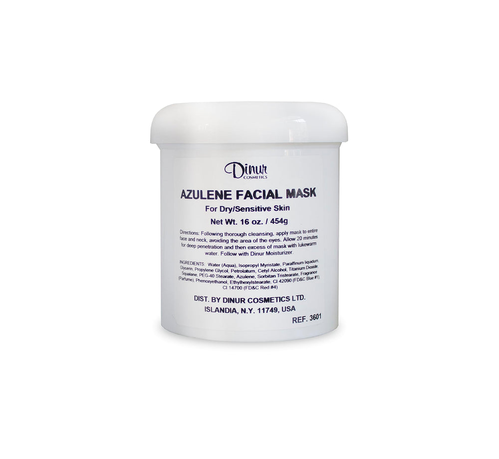 Dinur Cosmetics Azulene Mask packaging highlights a premium jar for ultra hydration.