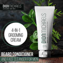 Dion Michaels 4-in-1 grooming cream close-up of beard softener for softer facial hair