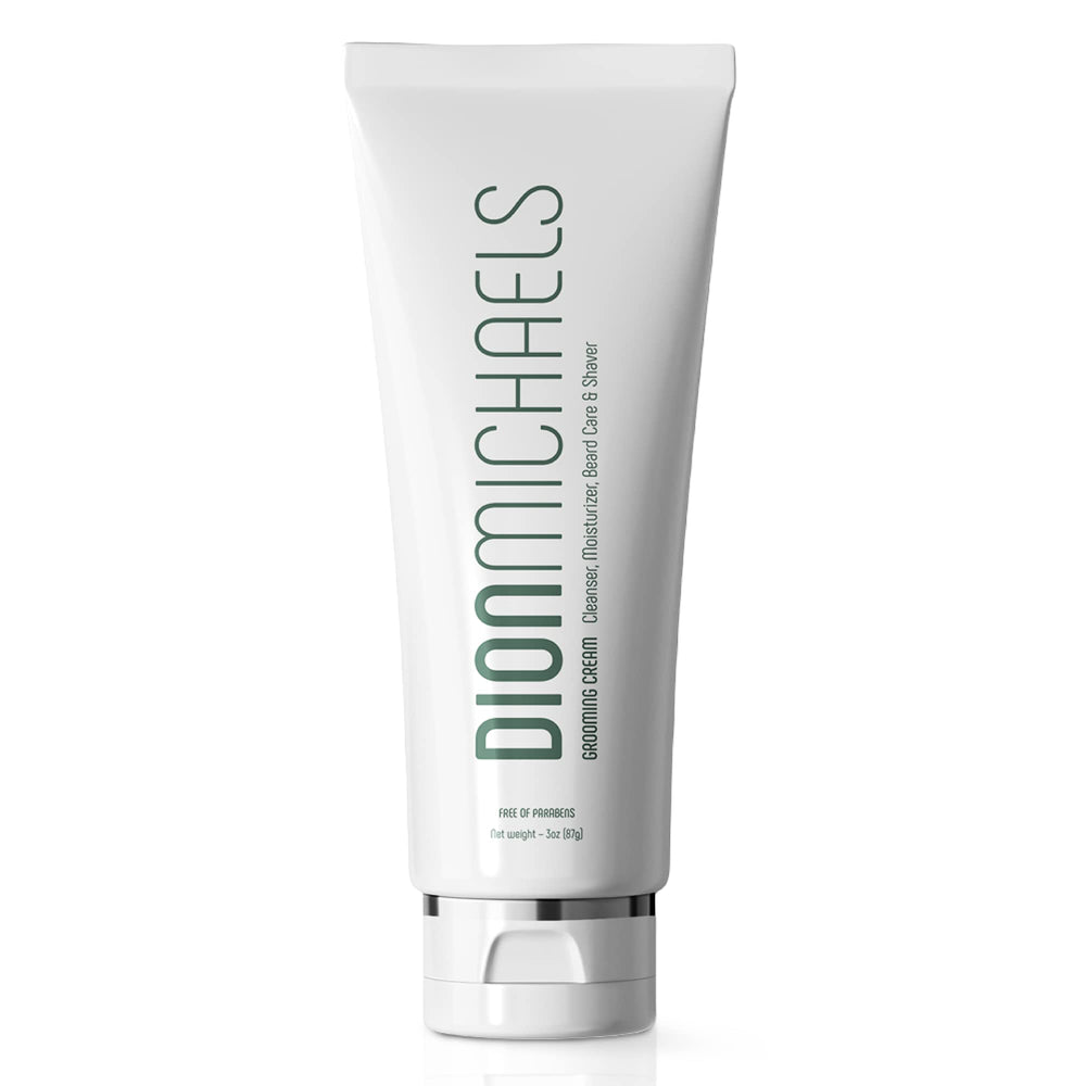 Dion Michaels 4-in-1 grooming cream bottle for streamlined facial care and beard conditioning