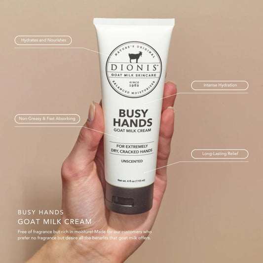 Dionis Busy Hands Cream texture swatch shows fast-absorbing formula