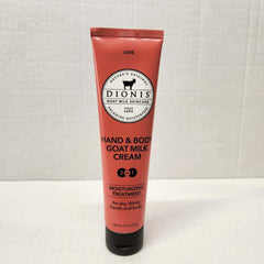 Dionis Goat Milk 2-in-1 Hand & Body Cream Love in a travel-friendly 3.3 oz tube, for moisturized skin.