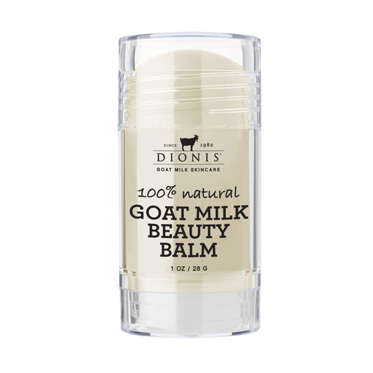 Dionis goat milk balm closeup showing creamy texture for versatile hydration.