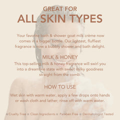 Dionis Goat Milk Bath Creme packaging image displays larger bottle for extended use.