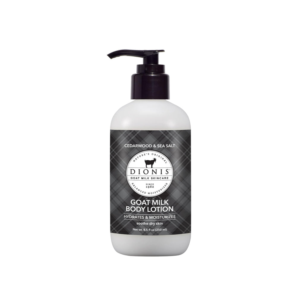 Dionis goat milk body lotion cedarwood sea salt bottle for deep hydration