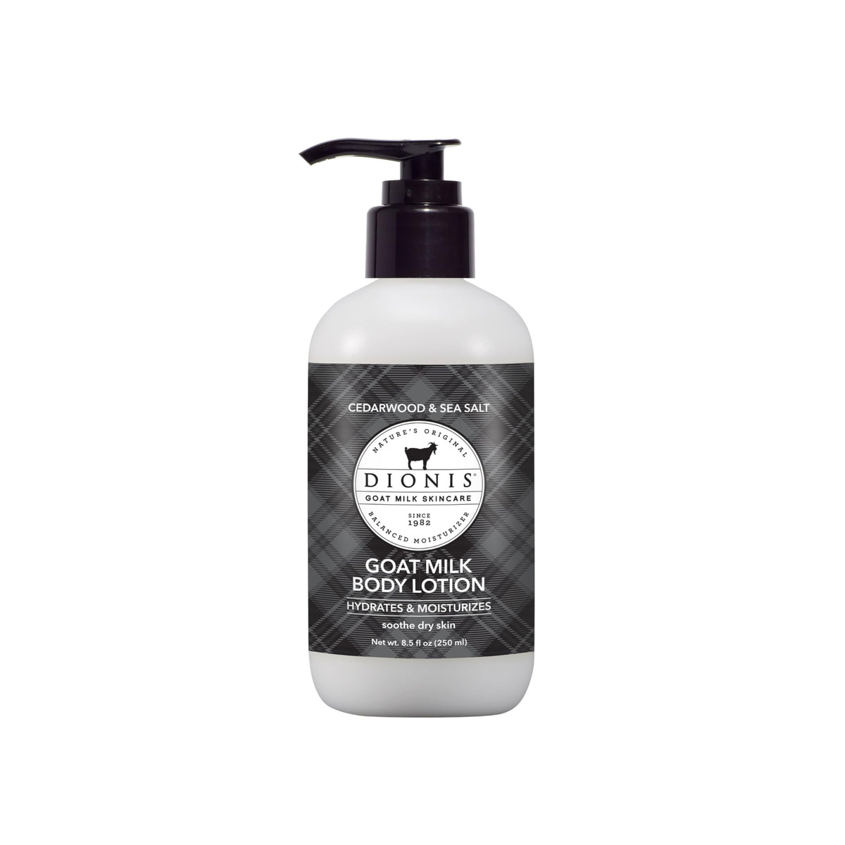 Dionis goat milk body lotion cedarwood sea salt bottle for deep hydration