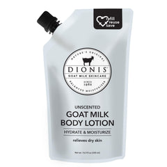 Dionis goat milk body lotion refill pouch ready for easy, eco-friendly replenishment