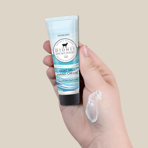 Close-up of hands applying Dionis Goat Milk Hand Cream Ocean Mist for silky skin