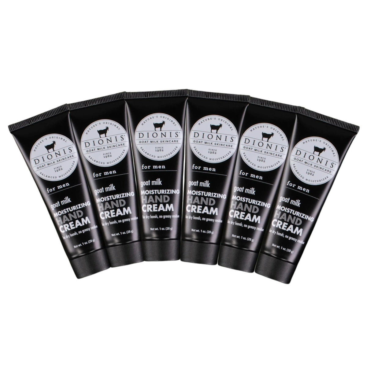 Dionis goat milk hand cream pack6 box showing six tubes for everyday use.