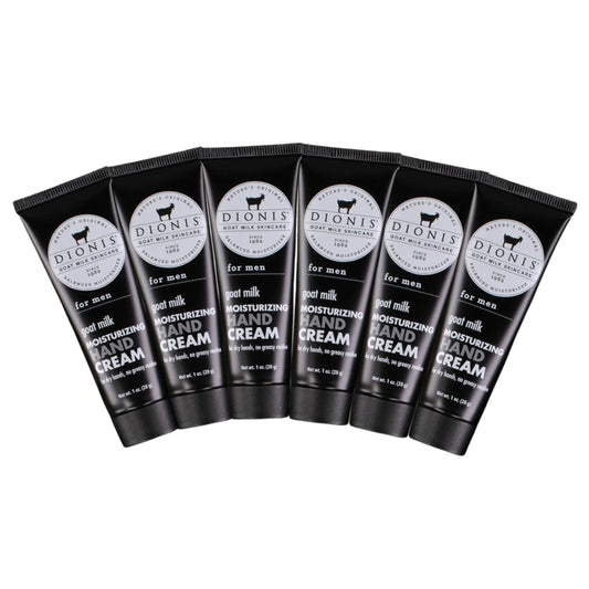 Dionis goat milk hand cream pack6 box showing six tubes for everyday use.