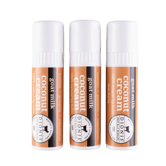 Dionis Goat Milk Lip Balm Coconut Cream tube for lasting moisture.