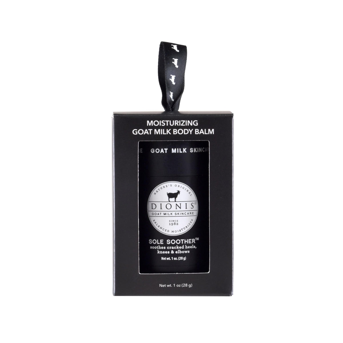Dionis Goat Milk Sole Soother Balm front view shows compact 1oz packaging for on-the-go moisture