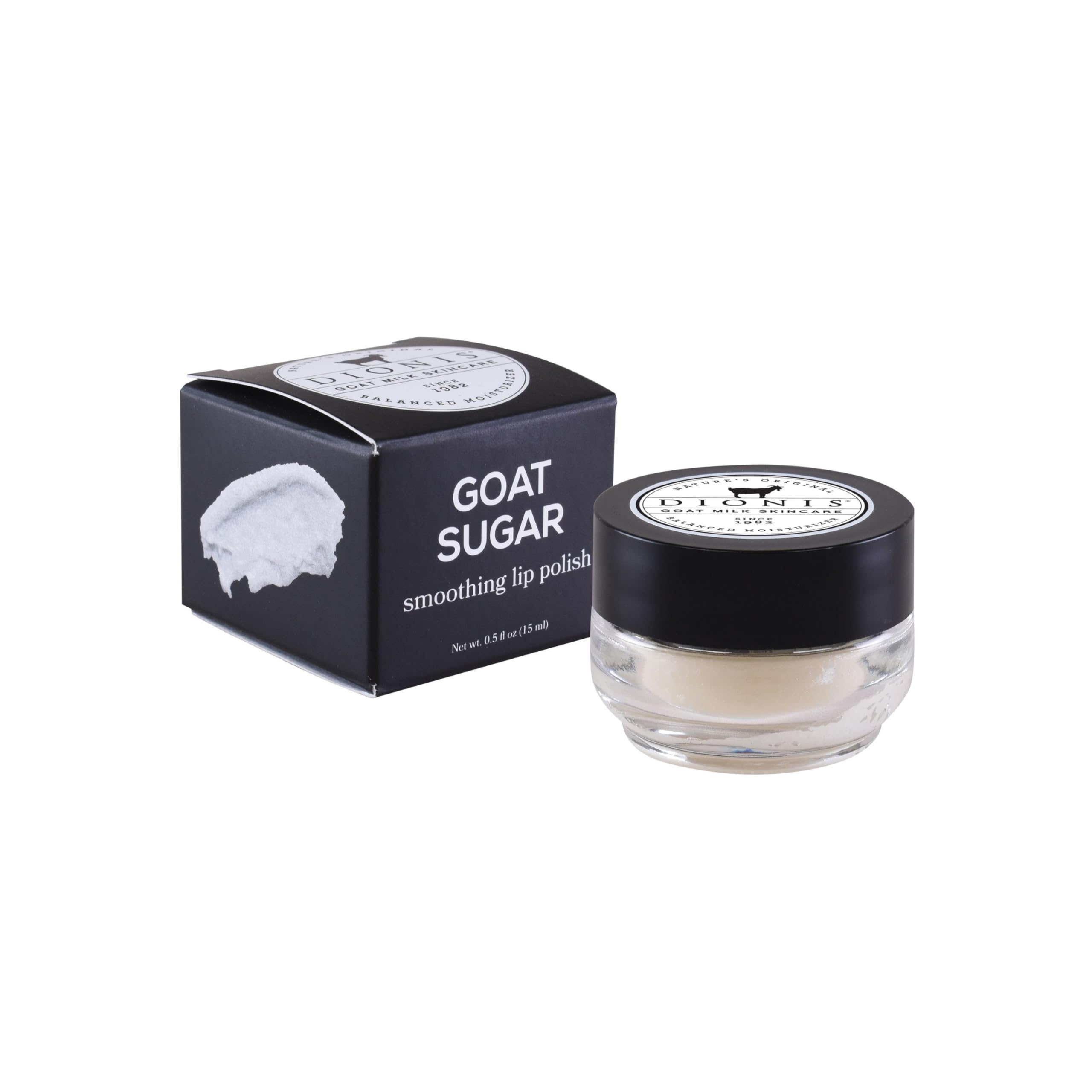 Dionis Goat Milk Sugar Lip Polish cap closeup showing gentle exfoliation for smooth lips.