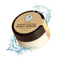 Dionis Goat Milk Whipped Body Scrub Vanilla Bean jar showing creamy texture for hydration