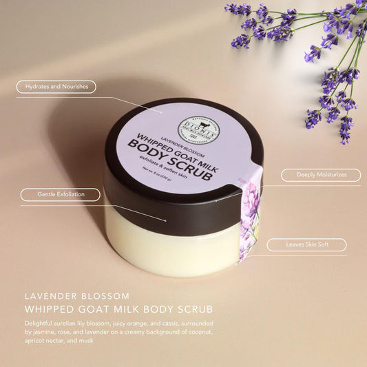 Dionis Goat Milk Whipped Scrub texture closeup shows creamy exfoliation