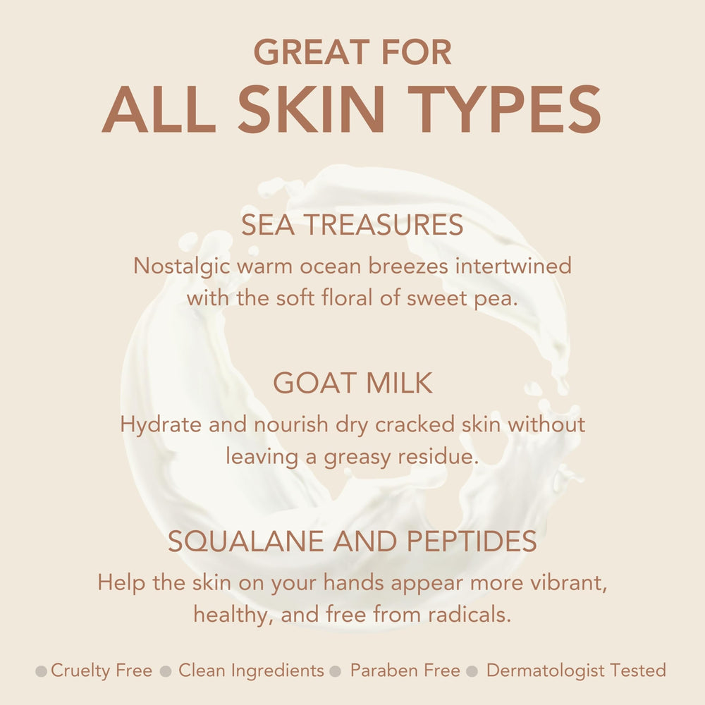 Applying Sea Treasures hand cream before sweaters for day-long comfort.