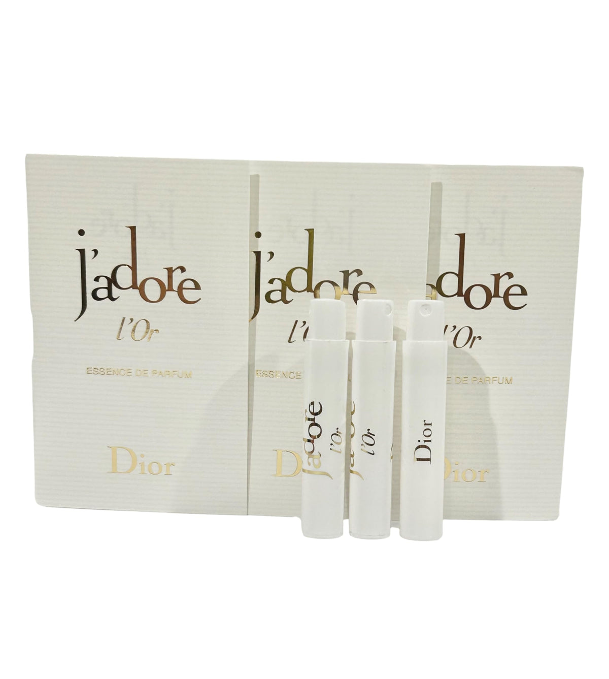 Dior J'adore L'Or sample set with three 0.03 oz vials for testing on the go
