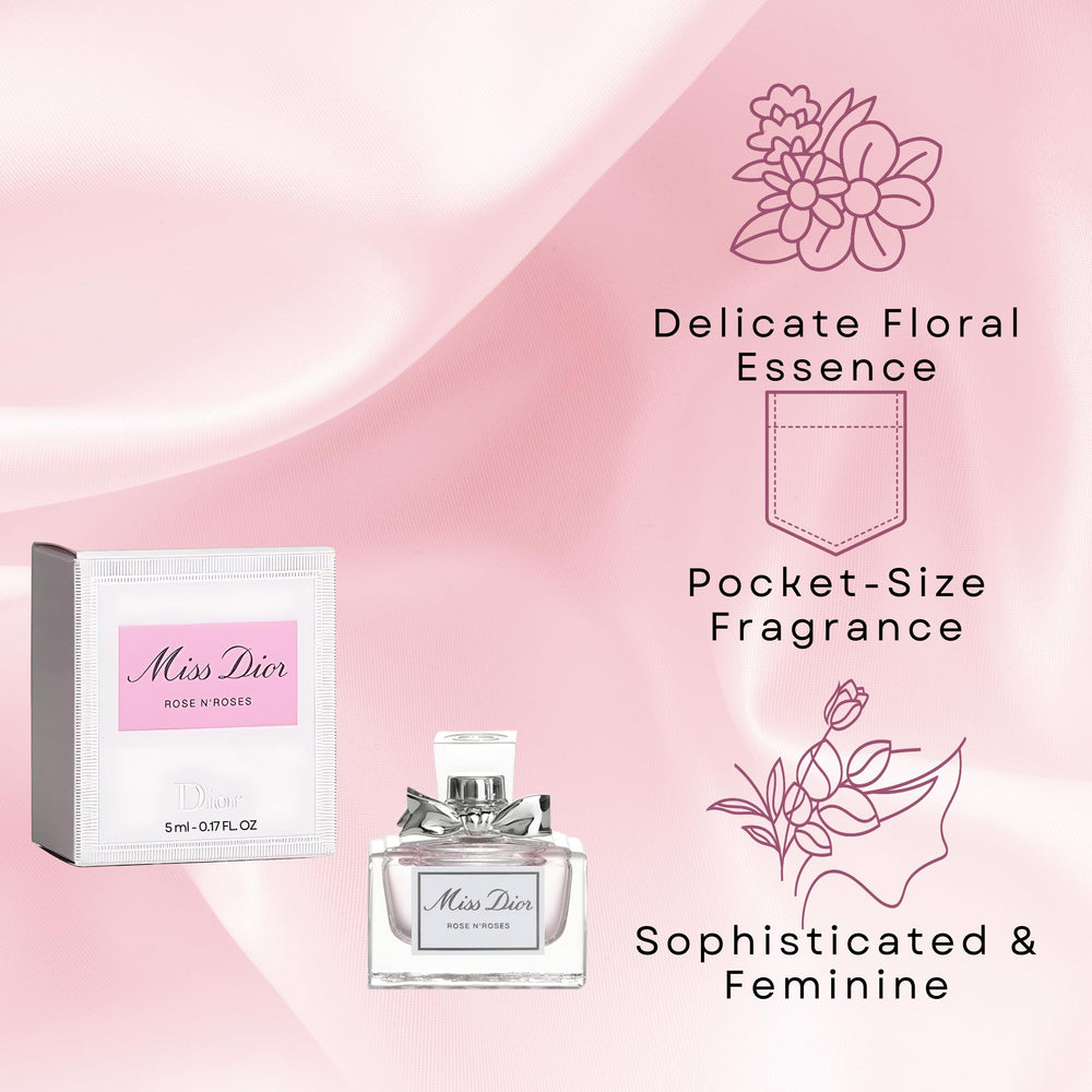 Miss Dior Rose N' Roses 360 view shows its compact EDT size for travel