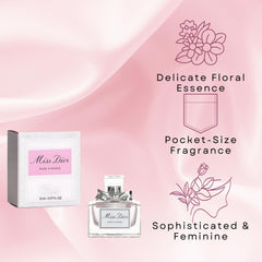 Miss Dior Rose N' Roses 360 view shows its compact EDT size for travel