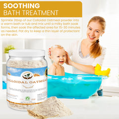 Dirty Treasures colloidal oatmeal bath tub in water ready for a soothing soak.