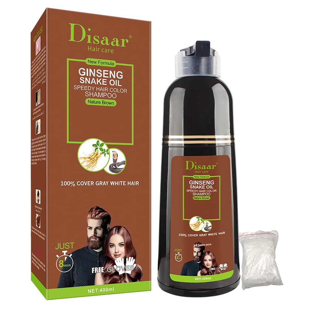 DISAAR Beauty Speedy Hair Color Shampoo gray coverage in action for natural brown shade