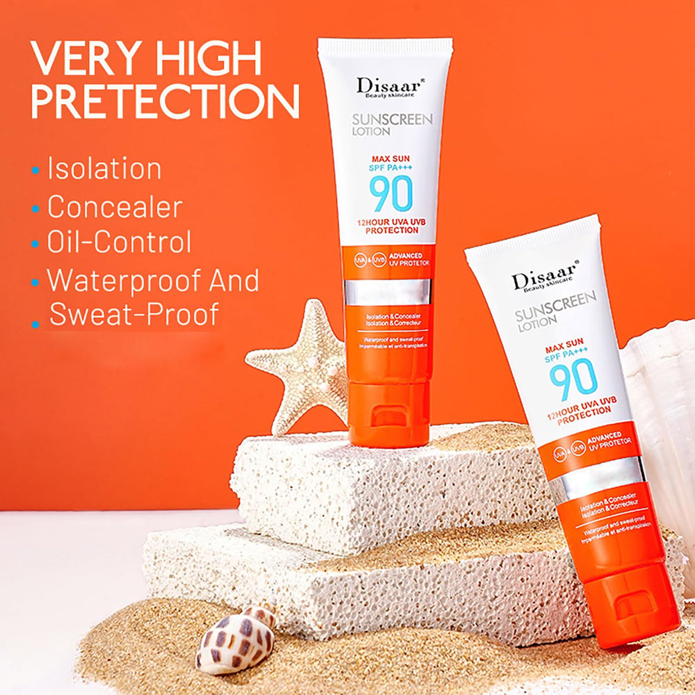 DISAAR Beauty sunscreen lotion shows waterproof test splash