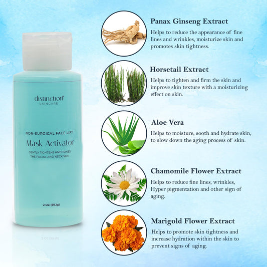 Distinction Face Mask Activator gel texture close-up showing quick-absorbing formula.